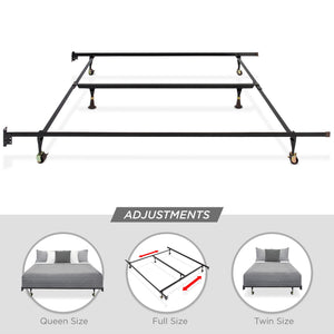 Adjustable Metal Bed Frame w/ Locking Wheels