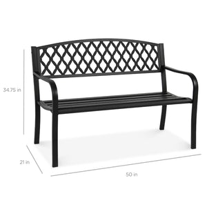 Steel Bench for Outdoor, Patio, Garden w/ Cross Design - 50in