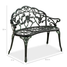 Load image into Gallery viewer, Steel Garden Bench Outdoor Patio Furniture w/ Floral Rose Accent

