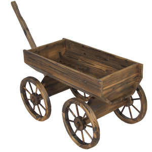 Wooden Garden Flower Planter Wagon w/ Wheels - Brown