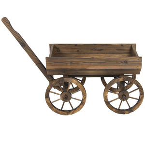 Wooden Garden Flower Planter Wagon w/ Wheels - Brown