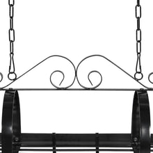 Load image into Gallery viewer, Victorian-Style Hanging Pot Rack Organizer w/ 10 Hooks, Shelf - Black
