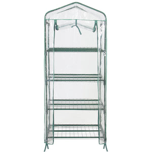 27x19x63in 4-Tier Mini Greenhouse w/ Roll-Up Zipper Door, Steel Shelves