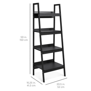 Set of 2 4-Shelf Open Ladder Bookcase Display - Black