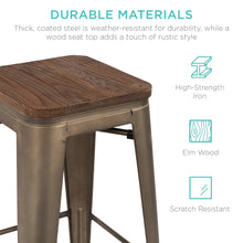 Load image into Gallery viewer, Set of 4 Industrial Steel Backless Bar Height Stools w/ Wood Seats - 30in
