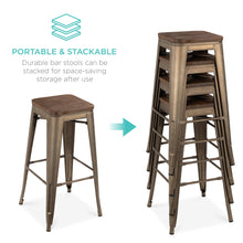 Load image into Gallery viewer, Set of 4 Industrial Steel Backless Bar Height Stools w/ Wood Seats - 30in

