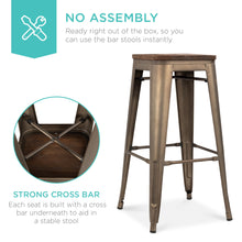 Load image into Gallery viewer, Set of 4 Industrial Steel Backless Bar Height Stools w/ Wood Seats - 30in
