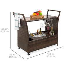Load image into Gallery viewer, Wicker Serving Bar Cart w/ Wheels, Glass Counter, Ice Bucket
