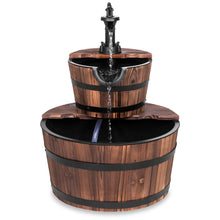 Load image into Gallery viewer, Wooden Barrel 2-Tier Water Fountain w/ Pump
