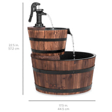 Load image into Gallery viewer, Wooden Barrel 2-Tier Water Fountain w/ Pump
