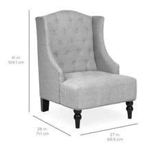 Load image into Gallery viewer, French Style Tall Wingback Tufted Fabric Accent Chair w/ Wooden Legs
