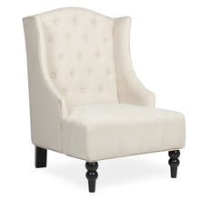 Load image into Gallery viewer, French Style Tall Wingback Tufted Fabric Accent Chair w/ Wooden Legs
