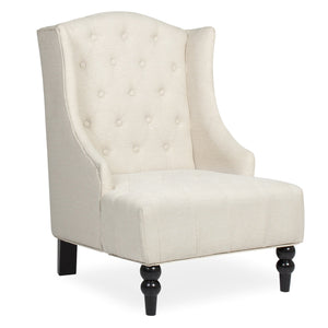 French Style Tall Wingback Tufted Fabric Accent Chair w/ Wooden Legs