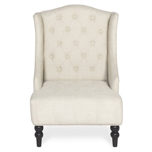 French Style Tall Wingback Tufted Fabric Accent Chair w/ Wooden Legs