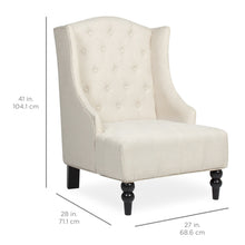 Load image into Gallery viewer, French Style Tall Wingback Tufted Fabric Accent Chair w/ Wooden Legs

