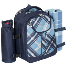 Load image into Gallery viewer, 4-Person Insulated Picnic Bag Set w/ Blanket, Flatware, Plates, Glasses
