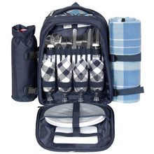 Load image into Gallery viewer, 4-Person Insulated Picnic Bag Set w/ Blanket, Flatware, Plates, Glasses
