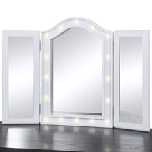 Load image into Gallery viewer, Lighted Tabletop Tri-Fold Vanity Mirror w/ 16 LED Lights, Velvet-Lined Back
