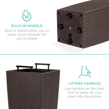 Load image into Gallery viewer, Self-Watering Wicker Planter w/ Caster Wheels, Water Level Indicator
