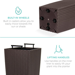 Self-Watering Wicker Planter w/ Caster Wheels, Water Level Indicator
