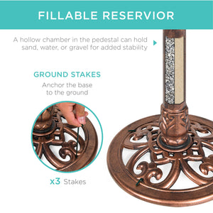Lily Leaf Pedestal Bird Bath Decoration Accent w/ Floral Accents