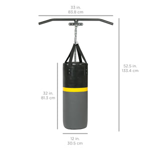 52lb Hanging Heavy Punching Bag w/ Wall-Mount Rack, Pull Up Bar