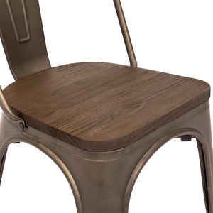 Set Of 4 Distressed Metal Dining Chairs w/ Wood Seat