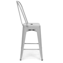 Load image into Gallery viewer, 24in Set of 4 High Backrest Industrial Metal Counter Height Stools - Silver

