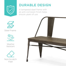 Load image into Gallery viewer, Mid-Century Industrial Metal Dining Bench w/ Wood Seat, Backrest
