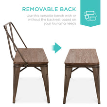 Load image into Gallery viewer, Mid-Century Industrial Metal Dining Bench w/ Wood Seat, Backrest
