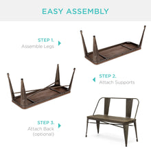 Load image into Gallery viewer, Mid-Century Industrial Metal Dining Bench w/ Wood Seat, Backrest

