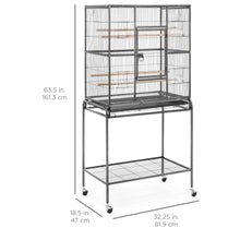 Load image into Gallery viewer, 53in Iron Bird Cage w/ Wheels, Feeding Doors - Black
