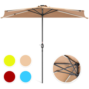 8.5ft Outdoor Solar LED Strip Lighted Half Patio Umbrella w/ Hand Crank