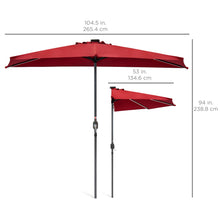 Load image into Gallery viewer, 8.5ft Outdoor Solar LED Strip Lighted Half Patio Umbrella w/ Hand Crank

