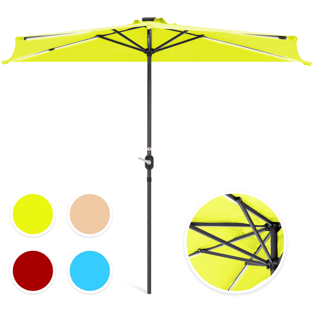 8.5ft Outdoor Solar LED Strip Lighted Half Patio Umbrella w/ Hand Crank