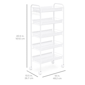 5-Tier Metal Rolling Kitchen Utility Storage Cart w/ Locking Casters
