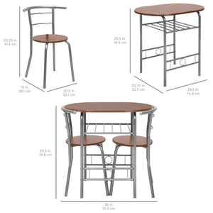3-Piece Wooden Table & Chairs Dining Set w/ Lower Storage Shelf