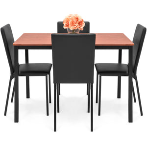 5-Piece Dining Table Set w/ 4 Faux Leather Chairs