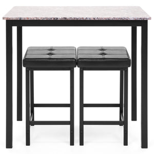 Marble Counter Height Table Dining Set w/ 2 Stools
