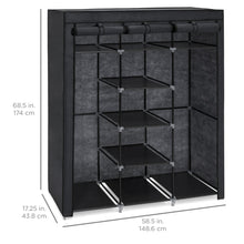Load image into Gallery viewer, 9-Shelf Portable Fabric Closet w/ Cover and Adjustable Rods - Black
