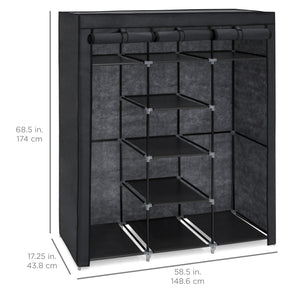 9-Shelf Portable Fabric Closet w/ Cover and Adjustable Rods - Black