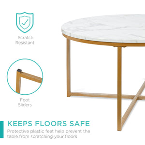 36in Round Coffee Table w/ Faux Marble Top