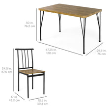 Load image into Gallery viewer, 5-Piece Modern Metal and Wood Dining Table Furniture Set w/ 4 Chairs - Brown
