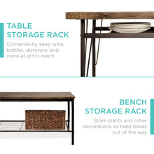 Load image into Gallery viewer, 6-Piece Modern Dining Set w/ Storage Racks, Table, Bench, 4 Chairs - Brown
