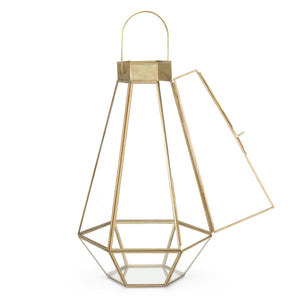 Set of 3 Decorative Metal Faceted Hurricane Candle Lantern Accents w/ Glass