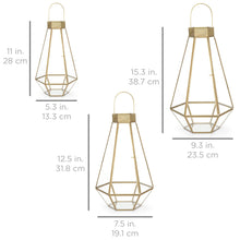 Load image into Gallery viewer, Set of 3 Decorative Metal Faceted Hurricane Candle Lantern Accents w/ Glass
