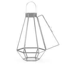 Load image into Gallery viewer, Set of 3 Decorative Metal Faceted Hurricane Candle Lantern Accents w/ Glass
