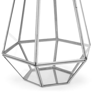 Set of 3 Decorative Metal Faceted Hurricane Candle Lantern Accents w/ Glass