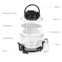 Load image into Gallery viewer, 12L Electric Convection Glass Halogen Oven Cooker w/ 2 Wire Racks, Tongs
