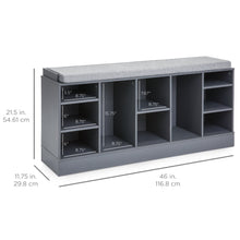 Load image into Gallery viewer, Shoe Storage Rack Bench w/ Padded Seat, 10 Cubbies - 46in
